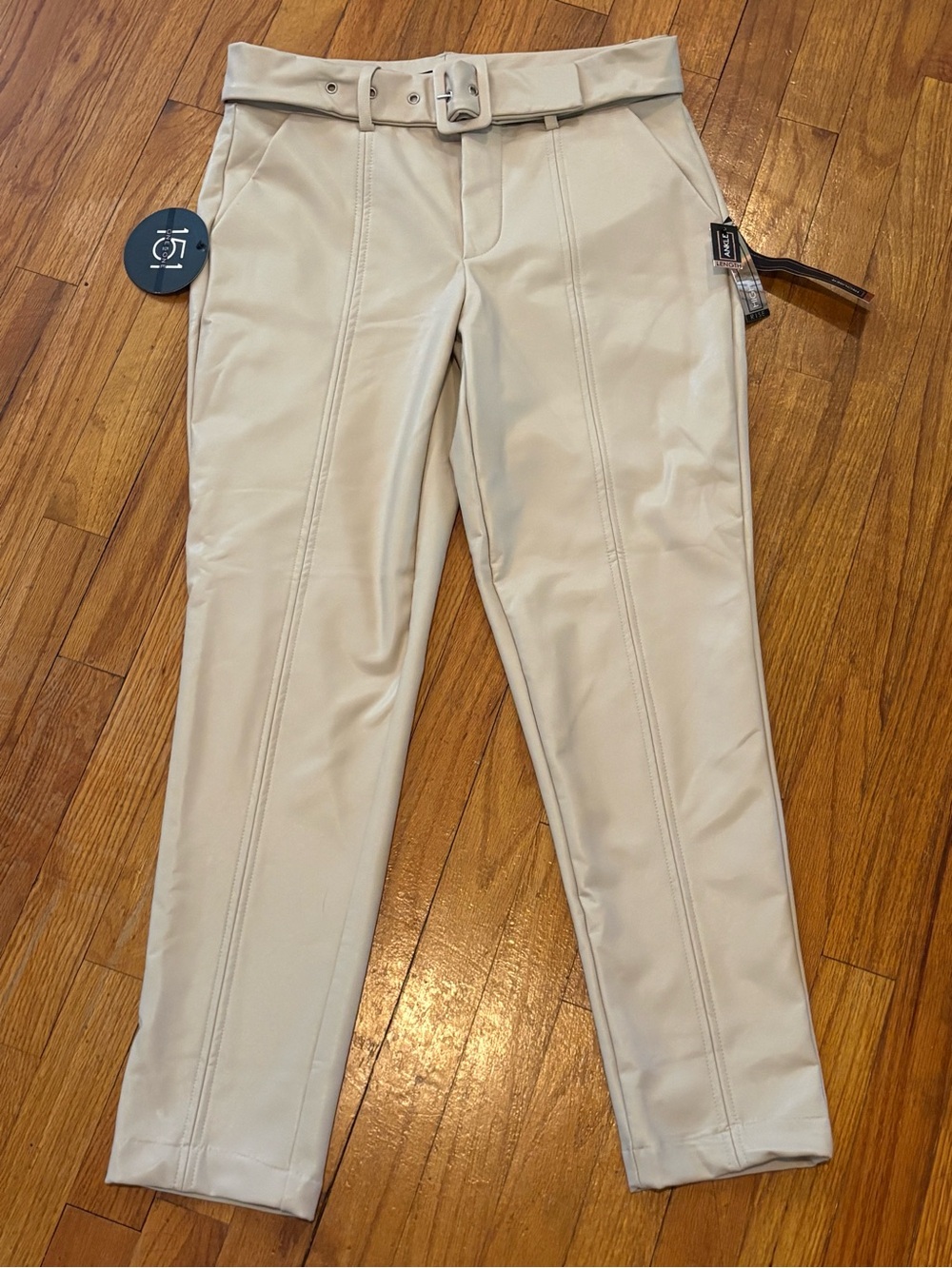 one 5 one Cream Belted Cropped Tapered Pants